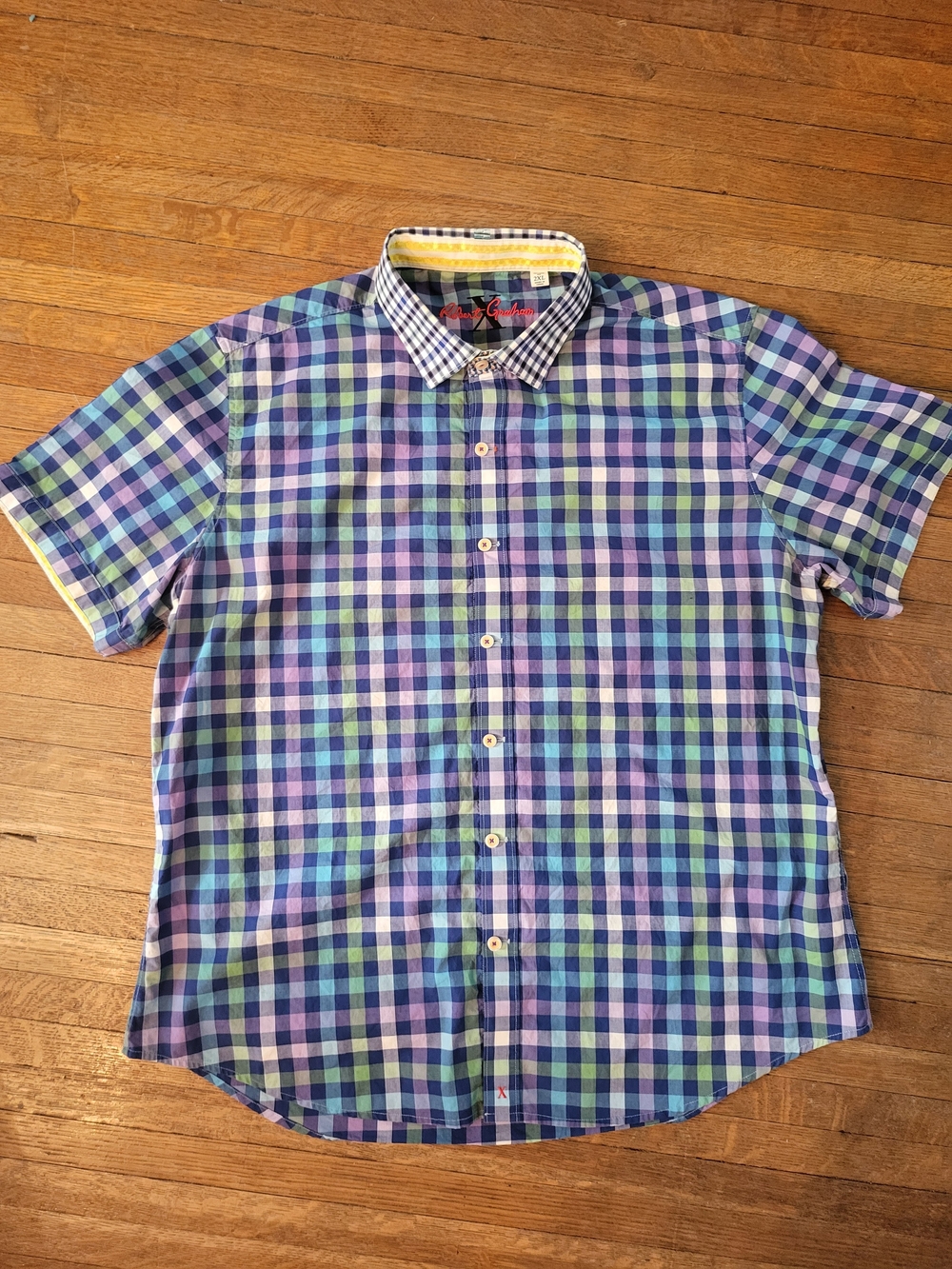 Robert Graham Short-Sleeve Plaid Button-Down Shirt in Blue, Green & Purple